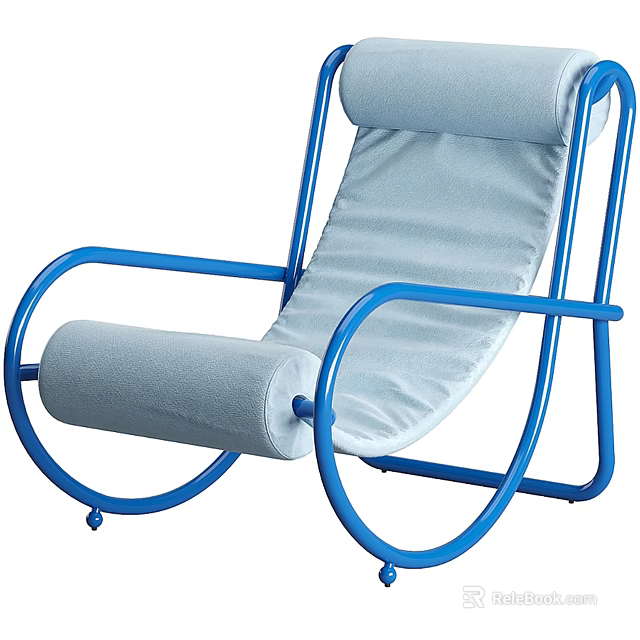Modern Lounge Chair With Blue Metal Frame Curved Structure And Light Colored Cushion 3d model 
