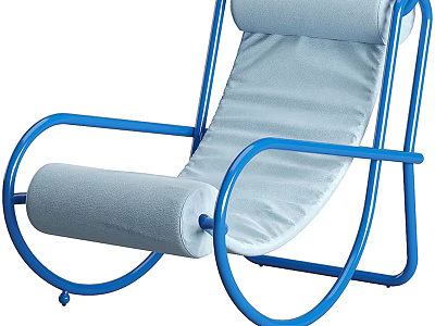 Modern Lounge Chair With Blue Metal Frame Curved Structure And Light Colored Cushion 3d model