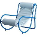 Modern Lounge Chair With Blue Metal Frame Curved Structure And Light Colored Cushion