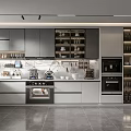 Modern Kitchen Interior Design With Gray Cabinets White Countertop Island Counter And Appliances