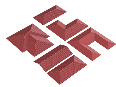 Red Abstract Three Dimensional Geometric Shapes With Folded Structures And Shadows 3d model