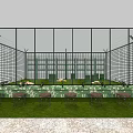Enclosed Outdoor Space With Fence Green Lawn White Mats And Green Boxes