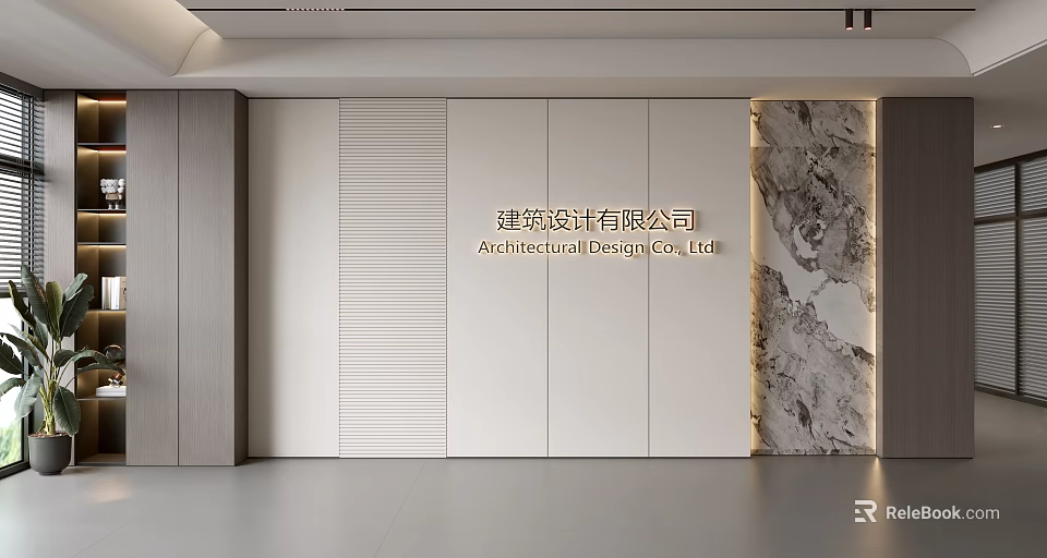 Modern Architectural Background Wall Design With Marble Texture And Minimalist Lines 3d model 
