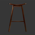 Wooden Bar Stool With Curved Seat And Four Legs Design