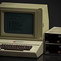 Vintage Retro Computer Setup With Monitor Keyboard External Disk Drives And Text On Screen