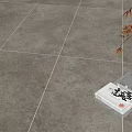 Modern Gray Stone-like Floor Tiles For Interior Floor With Tray Books And Potted Plant