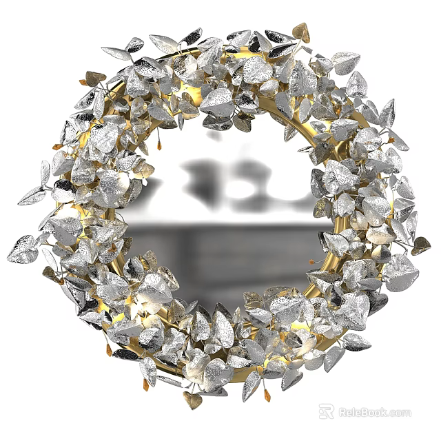 Ornate Round Mirror With Gold Frame And Silver Leaf Decorations 3d model 