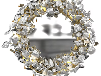 Ornate Round Mirror With Gold Frame And Silver Leaf Decorations 3d model