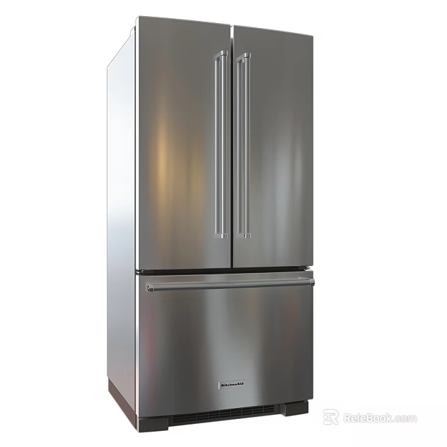 Modern Stainless Steel Refrigerator With Double Door And Bottom Freezer Design 3d model 