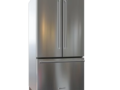 Modern Stainless Steel Refrigerator With Double Door And Bottom Freezer Design 3d model
