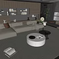Modern Living Room Sofa and Coffee Table Set With Round Table Area Rug and Bookshelf