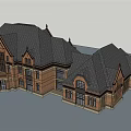 European Style Large Brick Mansion With Black Roof And Arched Windows