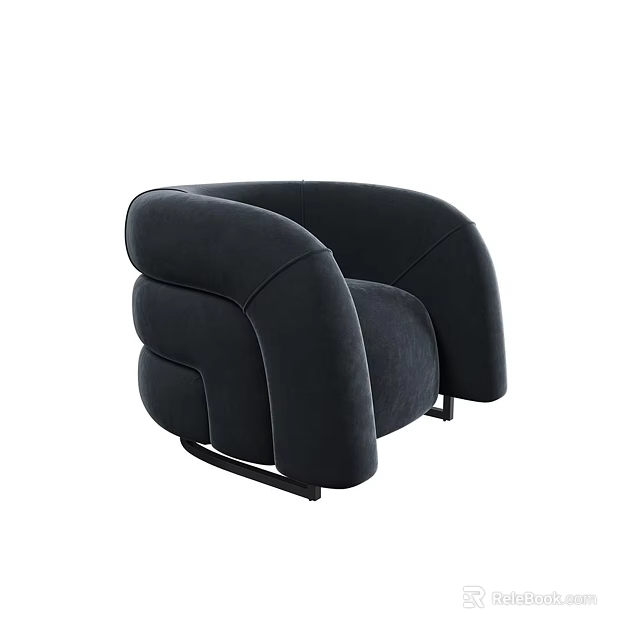 Modern Black Velvet Single Sofa With Curved Backrest Armrests And Unique Design 3d model