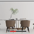 Modern Dining Table Set Interior With Round Marble Top And Light Gray Brown Chairs 3d model
