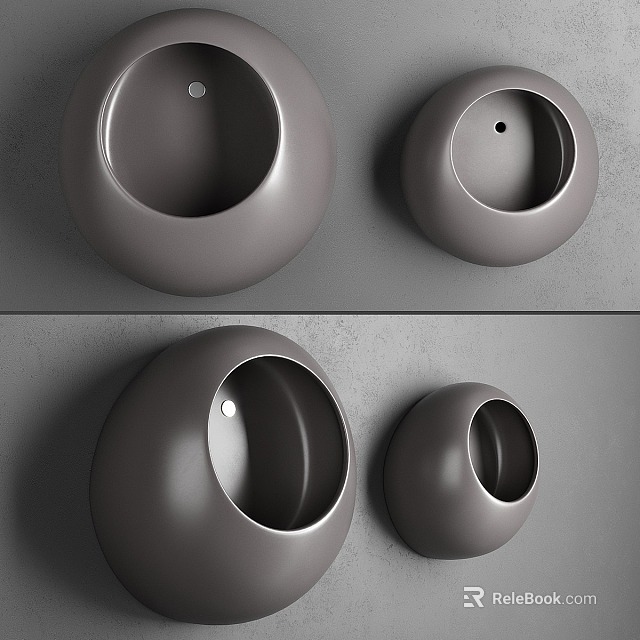 Modern Gray Urinals In Different Sizes And Shapes On Wall 3d model 