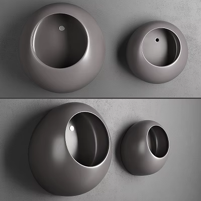 Modern Gray Urinals In Different Sizes And Shapes On Wall 3d model