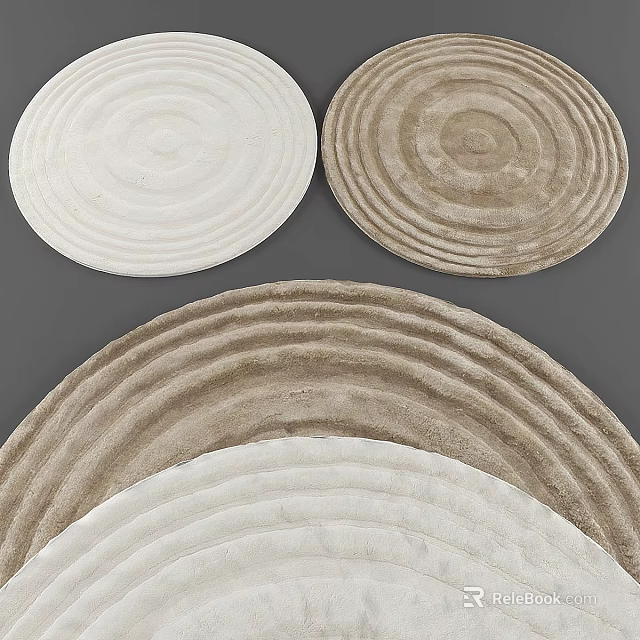 Round Rugs With White And Brown Concentric Circles Pattern For Home Decor 3d model 