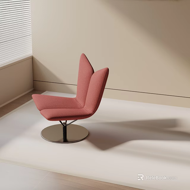 Elegant Pink Accent Chair With Modern Curved Design Upholstered Fabric Seat And Steel Swivel Base In Minimalist Light Beige Room 3d model 