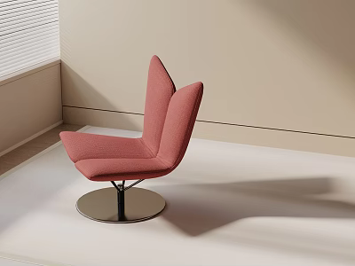 Elegant Pink Accent Chair With Modern Curved Design Upholstered Fabric Seat And Steel Swivel Base In Minimalist Light Beige Room 3d model
