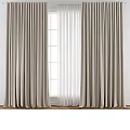 Beige Thick Curtains With White Sheer Panels For Home Interior Grid Window