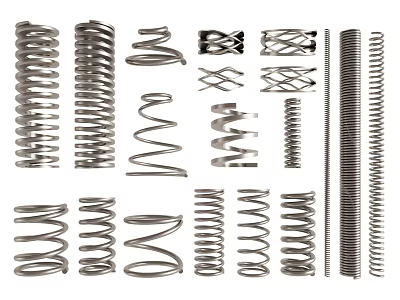 Various Types Of Metal Springs With Different Coil Designs And Sizes 3d model