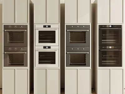 Modern Kitchen Appliances With Multiple Built in Ovens In White Cabinet Setup 3d model