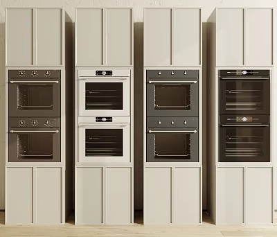 Modern Kitchen Appliances With Multiple Built in Ovens In White Cabinet Setup 3d model