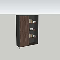 Modern Storage Cabinet with Wooden Doors and Black Frame Open Shelves for Book Storage