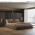 Modern Bedroom Interior With Large Bed Wooden Slat Headboard Nightstand Large Window And Wooden Flooring