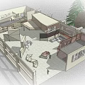 Art Exhibition Interior Layout With Stands Exhibits Green Tree Floor Displays And Visitors