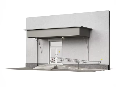 Modern Building Entrance With Awning Handrail Concrete Steps And Light Gray Wall 3d model