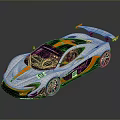 Silver Orange Racing Car Featuring Rear Spoiler Stripes Sleek Design And Number