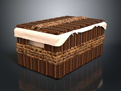 Brown Wicker Storage Basket With White Lid And Woven Texture For Home Use 3d model