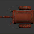 Red Vintage Single Wheel Trailer With Rustic Metal Body And Old Design