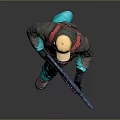 Military Style Character With Green Pants Colorful Accents Yellow Hard Hat Goggles Backpack And Rifle