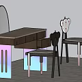 Modern Table And Chair Set With Curved Wooden Top And Gradient Colored Legs