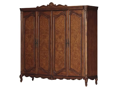 Classic Wooden Wardrobe with Four Door Ornate Carved Details Decorative Top and Elegant Carved Legs 3d model