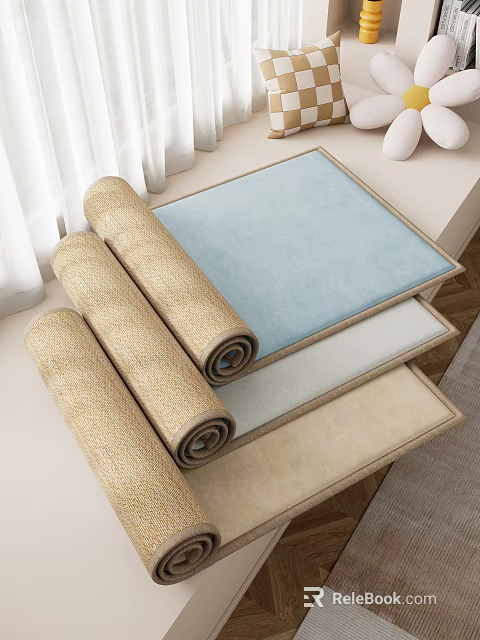 Woven Floor Mats In Various Colors Rolled And Flat For Home Decor 3d model 