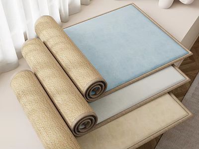 Woven Floor Mats In Various Colors Rolled And Flat For Home Decor 3d model