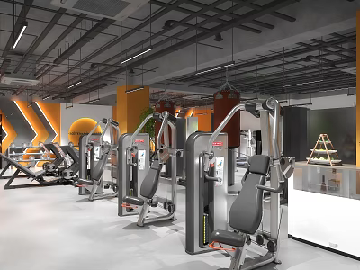 Modern Gym With Fitness Equipment And Industrial Interior 3d model