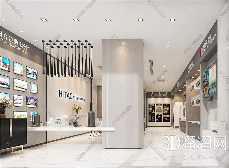 Hitachi Home Store Interior With TV Displays Counter And Modern Lighting Fixtures 3d model 
