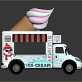 Light Blue Ice Cream Truck Featuring Large Pink And White Cone Red White Striped Awning
