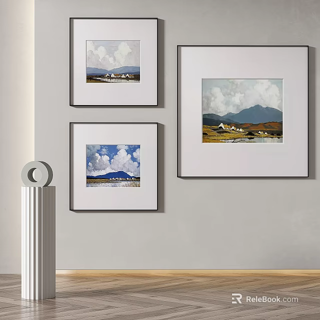 Three Landscape Oil Paintings As Wall Decor 3d model 
