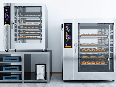 Stainless Steel Commercial Kitchen Baking Appliances With Multiple Bread Display Ovens 3d model