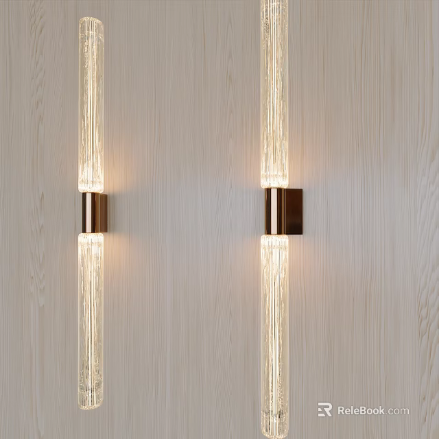 Pair of Modern Crystal Wall Sconces on Light Wooden Wall 3d model 