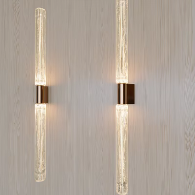 Pair of Modern Crystal Wall Sconces on Light Wooden Wall 3d model