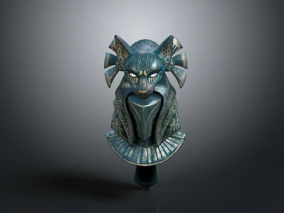 Egyptian Style Bronze Sculpture Carving with Intricate Decorative Headpiece Facial Features and Mythological Deity Depiction 3d model