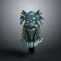 Egyptian Style Bronze Sculpture Carving with Intricate Decorative Headpiece Facial Features and Mythological Deity Depiction