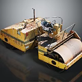 Old Yellow Construction Road Roller Equipment With Drum And Driver Seat 3d model