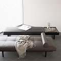 Modern Gray Lounge Chair with Side Table Magazine and Window Blinds